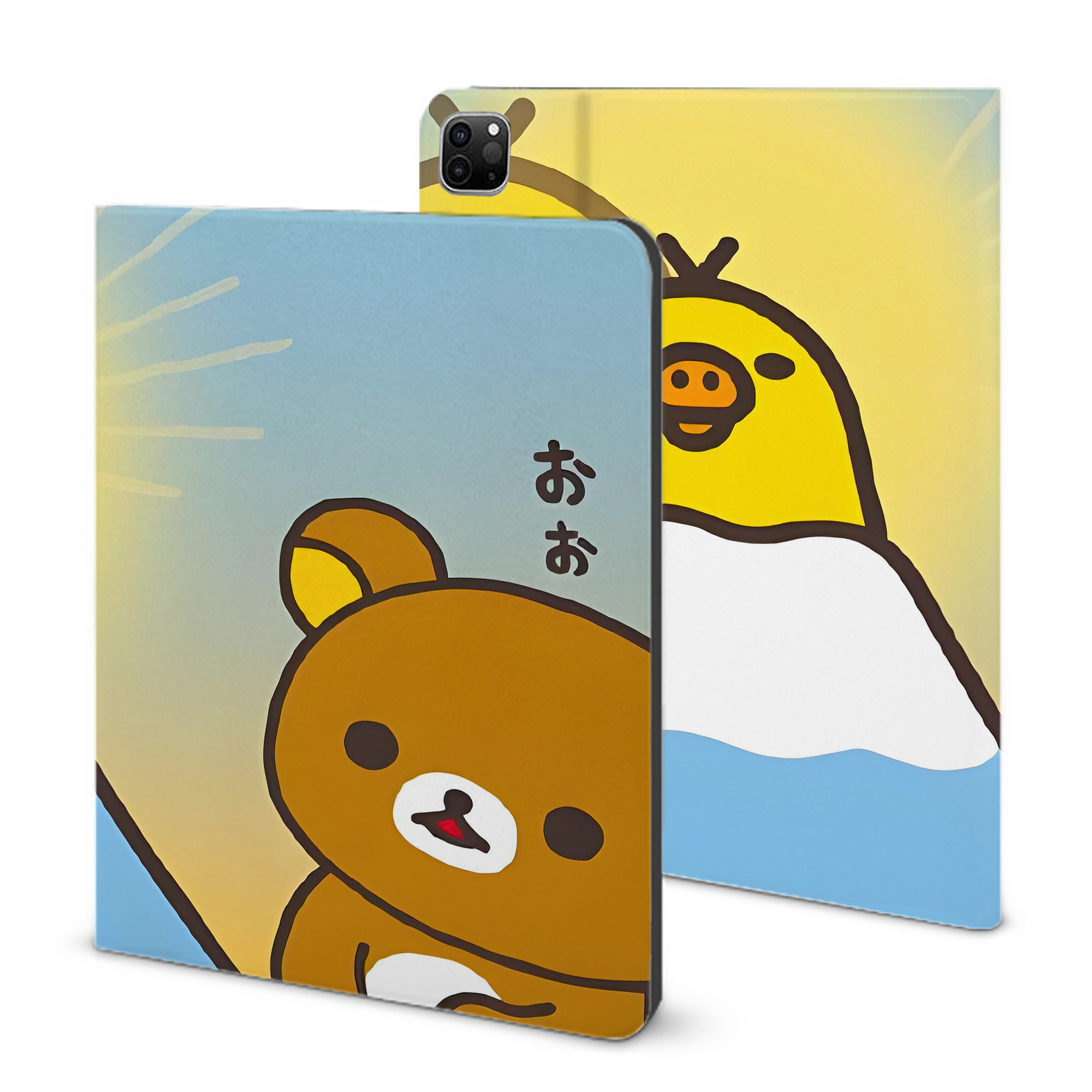 （画像用） リラックマ リラックマ キイロイトリ Rilakkuma Korilakkuma Kiiroitori IPad ケース ブック型 PUレザー TPU 耐衝撃 軽量 薄型 ペン収納なし 全面保護 IPad 各モデル対応